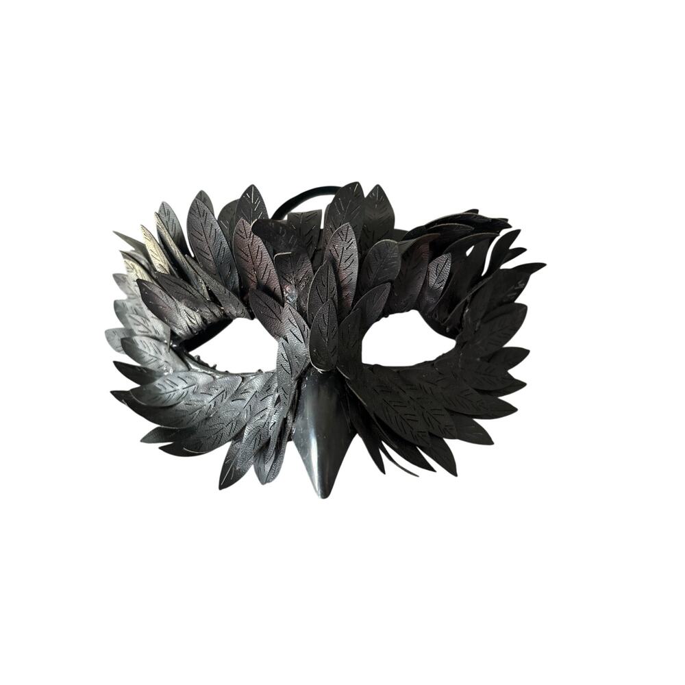 Black Raven Crow Masquerade Mask Faux Leather Feathers Gothic Halloween Costume